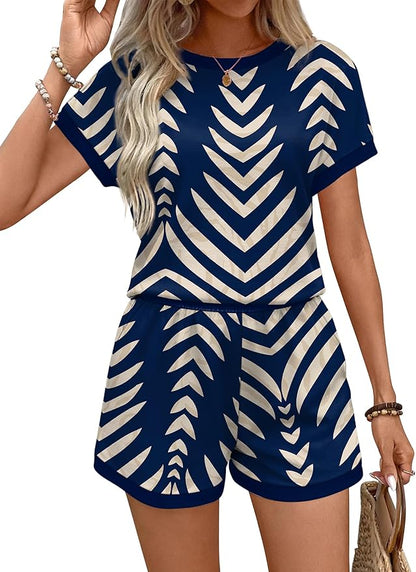 WIHOLL Two Piece Sets for Women Summer Lounge Short Sets Cap Sleeve Crew Neck Sweatsuit with Pocket XS-2XL
