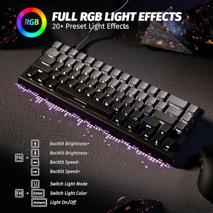 ATTACK SHARK X68 HE RT Mechanical Gaming Keyboard 60% Wired TKL-Moonlight | Adjustable Actuation,Hall Effect Magnetic Switch,8KHz Polling Rate,RGB Backlit,Top Mount,Side Printed Keycap for PC Mac Gamer