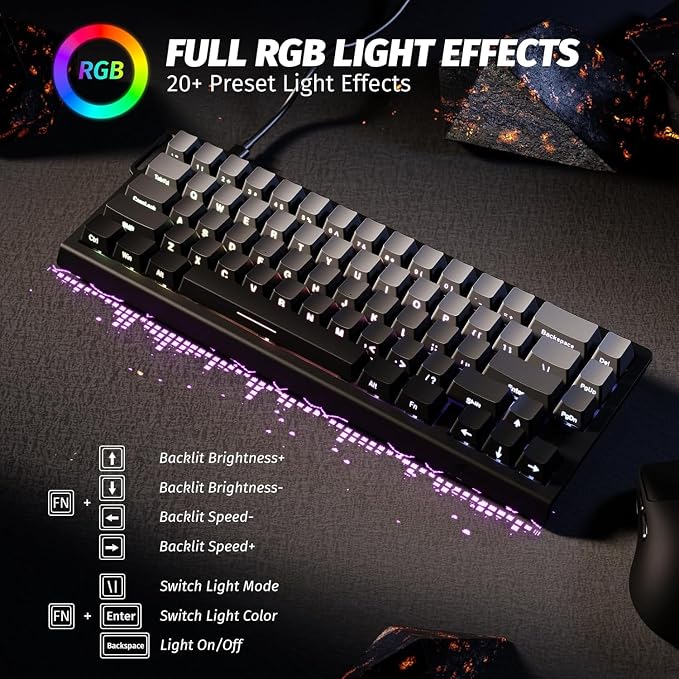 ATTACK SHARK X68HE 60% Wired RT 8K Keyboard and Wireless R1 Mouse-Moonlight | Adjustable Actuation,Hall Effect Mechanical Magnetic Switch,Coiled Cable,USB C/2.4Ghz/BT Ultralight 18K DPI Mice for PC Gamer