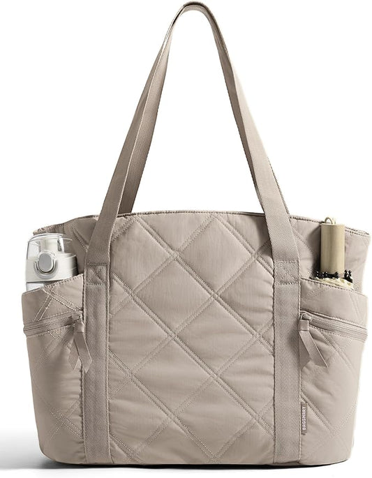 BAGSMART Crush Tote Bag for Women, 20L Puffer Work Tote with Zipper | Quilted Nurse Hospital Bag For Travel College Gym