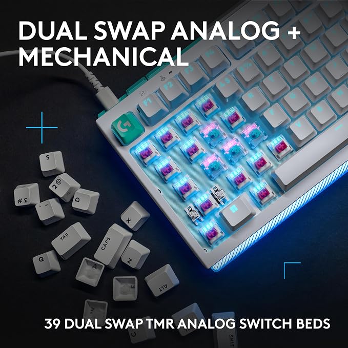 Logitech G512 X 98 TMR + Linear Switch Mechanical Gaming Keyboard - White | Hot-Swappable 9x TMR Rapid Trigger + Linear Mechanical Switches, Gasket, PBT Keycaps, <8K, LIGHTSYNC RGB, for PC & Mac