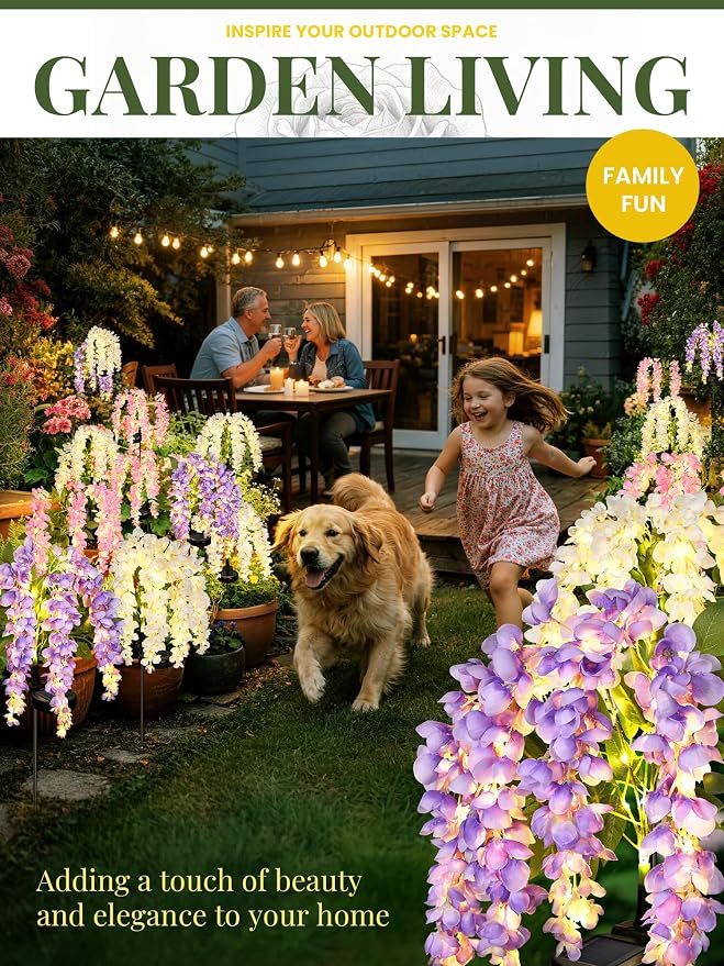 GIGALUMI Solar Lights Outdoor for Garden Decor, 6 Pack Solar Flower Lights Waterproof, 2 Lighting Modes Wisteria for Pathway,Yard, Patio Decoration, Gardening Gifts for Women (Multi-Colored)
