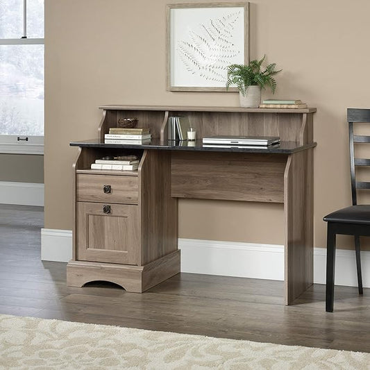 Sauder Graham Hill Desk and HomePlus Storage Cabinet Bundle, Salt Oak Finish