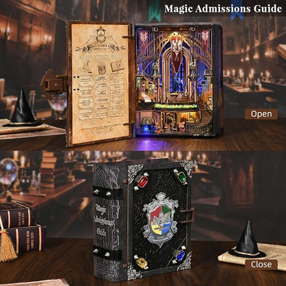 MiniCity DIY Book Nook Kits for Adults, Miniature Dollhouse Booknook Kit, 3D Wooden Puzzle Creative Decorative Bookends Bookshelf Diorama Insert Crafts Hobbies Gifts (Magic Admissions Guide)