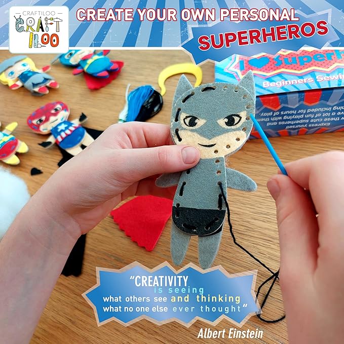 Superhero Sewing Kits for Little Kids 5 Easy Projects for Children Beginners Sewing kit Kid Crafts Make Your Own Felt Pillow Plush Craft Kit My First Sewing Kit Learn to Sew Kit