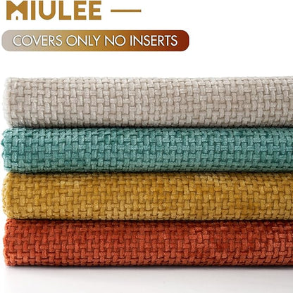 MIULEE Pack of 4 Couch Throw Pillow Covers 20x20 Inch Neutral Orange/Teal Soft Decorative Chenille Pillow Covers Farmhouse Accent Cushion Covers for Boho Fall Home Decor Sofa Bedroom Living Room