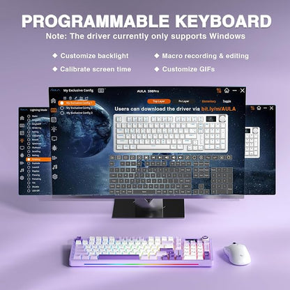 AULA S98 Pro Wireless Mechanical Keyboard with Screen & Knob, Tri-Mode Creamy Keyboard with Number Pad, Pre-lubed Linear Switches, Hot Swappable RGB Backlit Computer Gaming Keyboards for PC/Laptop