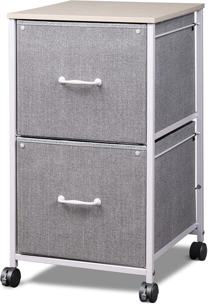DEVAISE 2 Drawer Mobile File Cabinet, Rolling Printer Stand, Fabric Vertical Filing Cabinet fits A4 or Letter Size for Home Office, Light Grey