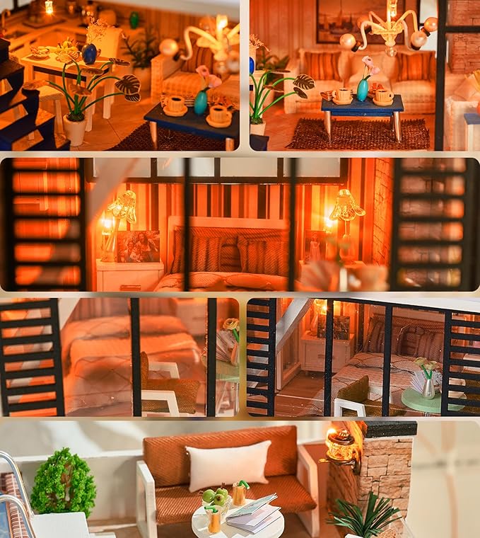 Spilay Dollhouse Miniature with Furniture,DIY Kit Mini Modern Villa Model with Music Box,1:24 Scale Creative Doll House Best Christmas Birthday Gift for Lovers Boys and Girls(Florence)
