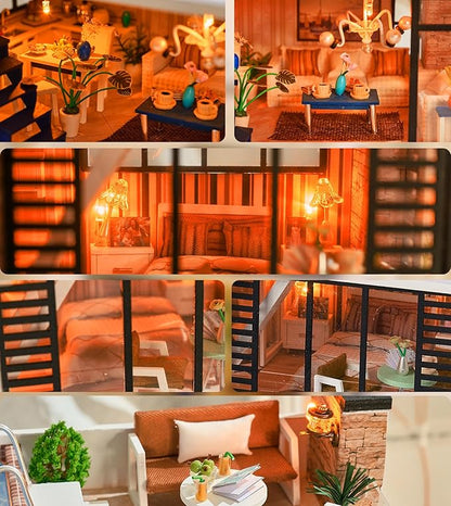 Spilay Dollhouse Miniature with Furniture,DIY Kit Mini Modern Villa Model with Music Box,1:24 Scale Creative Doll House Best Christmas Birthday Gift for Lovers Boys and Girls(Florence)