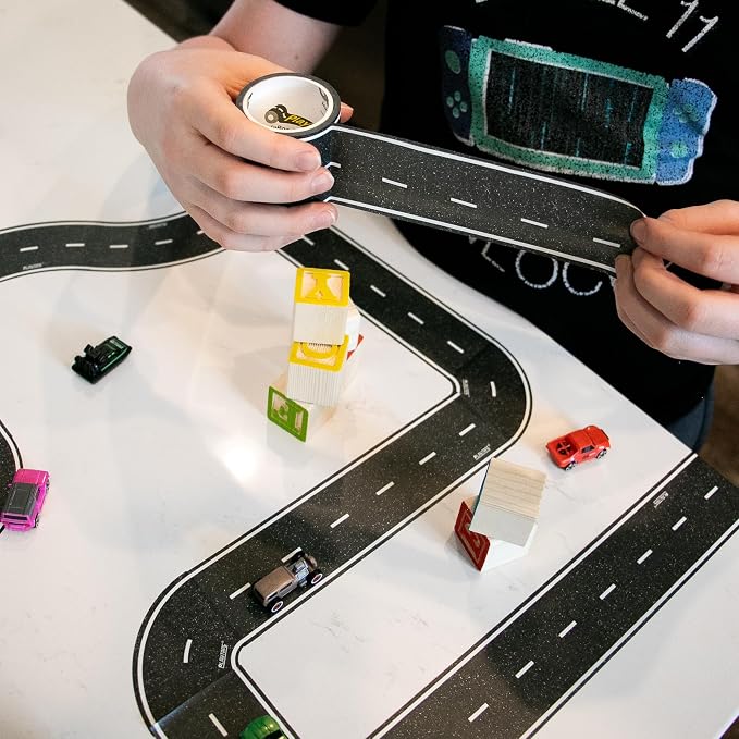 PlayTape Road Tape for Toy Cars - Sticks to Flat Surfaces, No Residue; 2-Pack of 30 ft. x 2 in. Asphalt Road