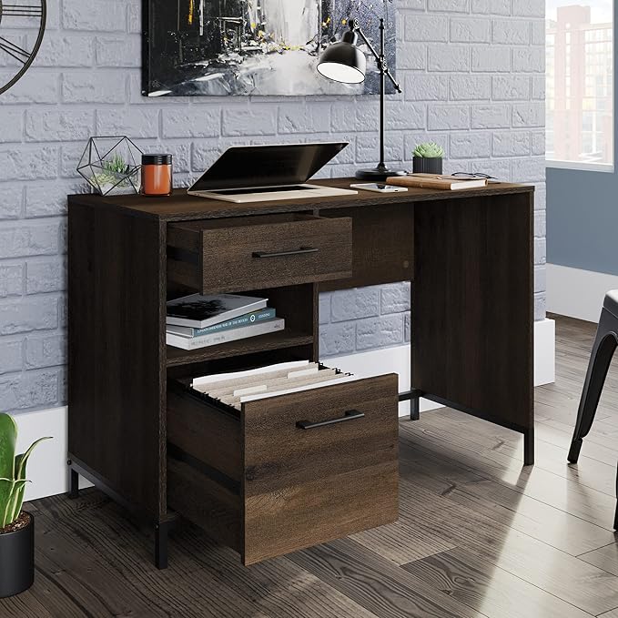 Sauder North Avenue Pedestal Home Office Desk, L: 41.97" x W: 18.50" x H: 28.15", Smoked Oak Finish