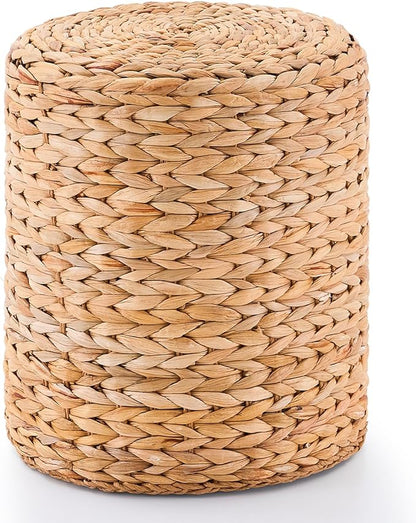Wimarsbon Round Pouf Ottomans, Handwoven Natural Water Hyacinth Seagrass Pouffe,Outdoor Rattan Stool Accent Seat, Bohemian Coastal Home Decor (14inch Water Hyacinth Braid)