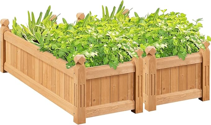 Yaheetech 43.5″ L × 16″ W × 14″ H Wooden Raised Garden Bed, Horticulture Rectangular Garden Planter Outdoor, Raised Planter Box for Patio/Yard/Greenhouse Vegetable/Flower/Herbs, Light Brown,2pcs