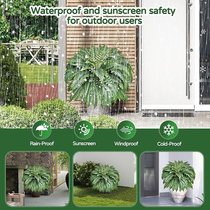 2 Pack Large 88 Leaves Artificial Ferns for Outdoors Look Real, Fake Large Faux Boston Ferns for Outdoor Planter Realistic UV Resistant Artificial Fake Plants for Porch Patio Hanging 47 inch