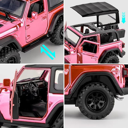 TGRCM-CZ 1:32 Scale Wrangler Rubicon Toy Car – Die-cast Model with Sound & Light Effects, Pull-Back Function, Durable Toddler Toy, Suitable for Ages 3 and Up,Pink