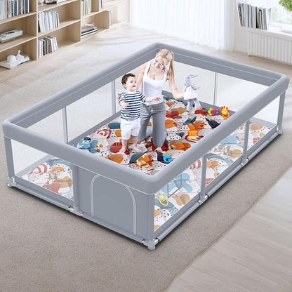 besuhot Baby Playpen 74"x50" with Mat Play Pens for Babies and Toddlers, Large Play Yards for Indoor & Outdoor with Zipper Gates
