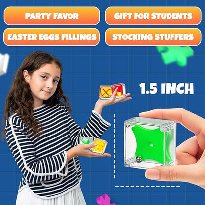 Bedwina Mini Cube Puzzle Box Set - Pack of 24 Balance IQ Party Favor Games for Kids, Teens and Adults, 1.5 Inch 3D Brain Teaser Maze Ball Toy Puzzles, Mini Ball Game for Kids in Bulk