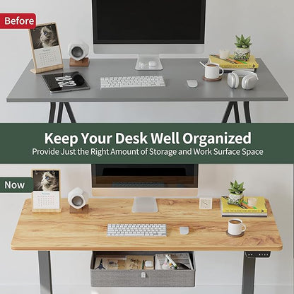 FEZIBO Standing Desk with Drawer, 55 x 24 Inches Adjustable Height Electric Stand up Desk with Storage, Sit Stand Home Office Desk, Light Rustic/Grey Frame