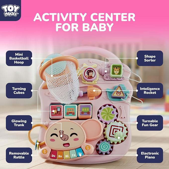 TOY Life 3 in 1 Baby Push Walker and Activity Center for Girl, Sit to Stand Walker for Babies 6-12 Months, Walking Toys with Music Panel for Infants and Toddlers Learning to Walk Pink