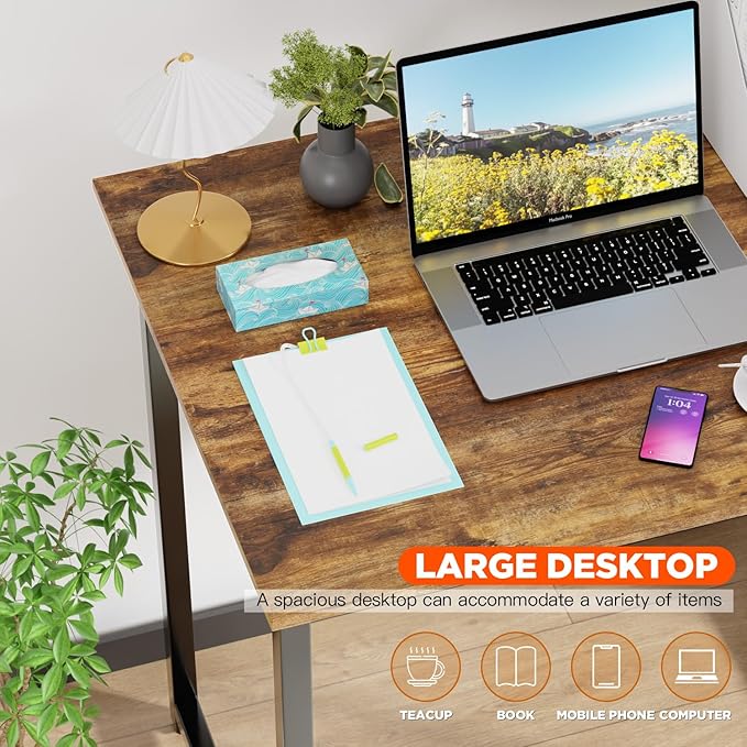 PayLessHere | 32 Inch Computer Desk | Brown | Office Desk with Metal Frame, Adjustable Feet | Water-Resistant, Scratchproof Surface | Sturdy Writing Table for Home Office or Study | Pack of 2