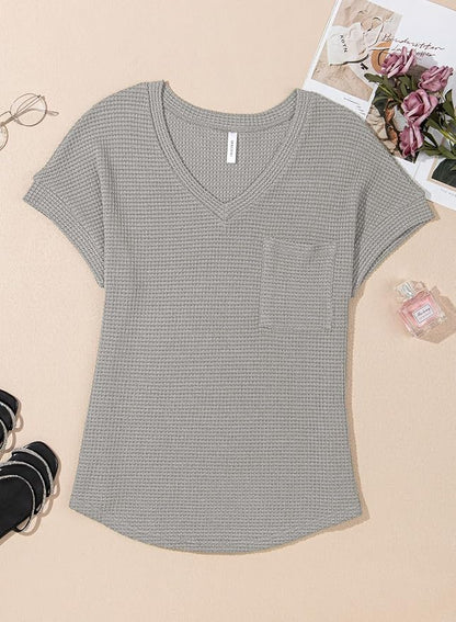 Dokotoo Womens Waffle Knit Tops 2026 Spring Summer V Neck Shirts Casual Trendy Women's Blouses Basic Tee