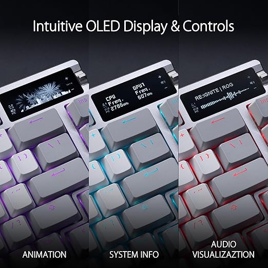 ASUS ROG Azoth Wireless Mechanical Gaming Keyboard – 75% TKL, Tri-Mode Connectivity, Hot Swappable Pre-lubed ROG NX Snow Linear Switches, PBT Keycaps, RGB, OLED Display, PC/Mac Support - White | Tri-Mode Connectivity, Hot Swappable Switches, Pre-lubed ...