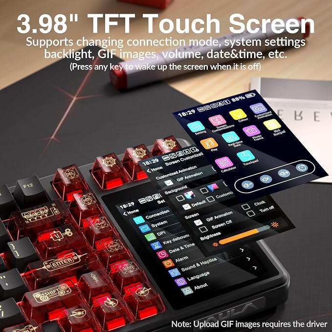 Aula L99 Wireless Mechanical Gaming Creamy Keyboard with Smart Touch Screen | Tri-Mode Hot Swappable Custom Keyboard,RGB Backlit,PBT Keycap,Gasket Mount Creamy Sounding Keyboards for Office PC,84 Keys