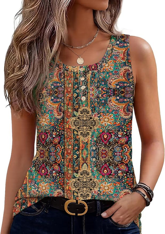 Zeagoo Womens Tank Tops Summer Sleeveless Tops Loose Button Henley Shirts Crew Neck Dress Casual 2026 Clothes