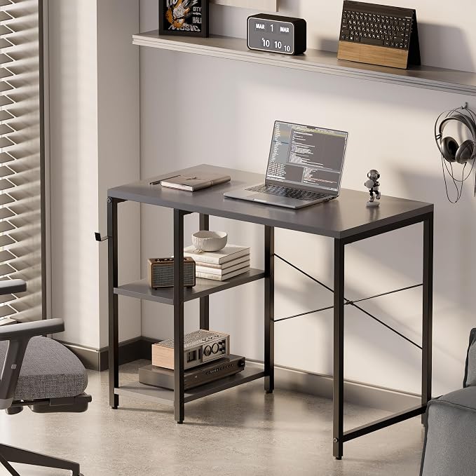 Pamray 32 Inch Small Computer Desk with Shelves for Bedroom Small Spaces | For Home Office, Dorm and Apartment, for Study and Writing, Headphone Hook, Space-Saving, Compact, Easy Setup