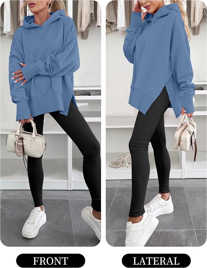 ANRABESS Womens Oversized Hoodies Long Sleeve Fleece Side Slit Hooded Sweatshirts Pullover 2026 Fall Outfits Y2K Clothes