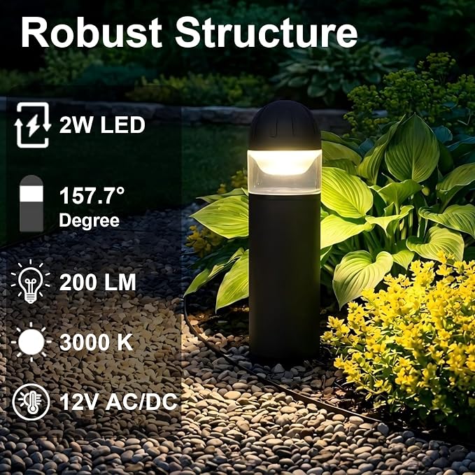 Low Voltage Landscape Lighting, 2W 200LM 12V LED Bollard Lights Outdoor Waterproof with Connectors, Aluminum Housing Driveway Pathway Walkway lights 3000K Warm White, ETL UL CSA Listed, 4 Pack