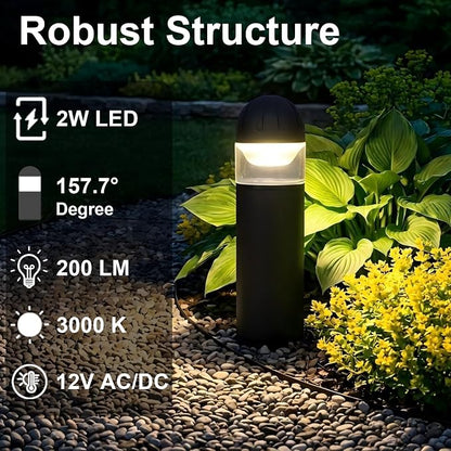 Low Voltage Landscape Lighting, 2W 200LM 12V LED Bollard Lights Outdoor Waterproof with Connectors, Aluminum Housing Driveway Pathway Walkway lights 3000K Warm White, ETL UL CSA Listed, 4 Pack