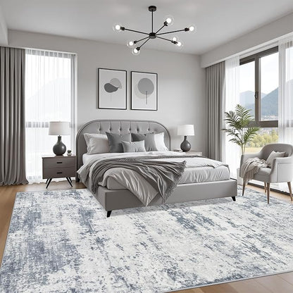 6x9 Area Rug Living Room Rug: Washable Modern Abstract Soft Thin Rug Indoor Floor No Slip Carpet for Bedroom Dining Room Farmhouse Nursery Home Office - Blue Grey