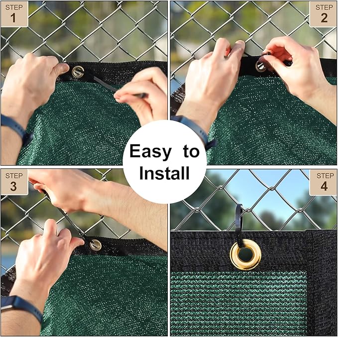 UPGRADE Privacy Fence Screen 8'x36' Dark Green Outdoor 90% Visibility Blockage 170 GSM Mesh Shade Cover Panels for Backyard,Balcony,Home Decoration with Zip Ties,Customized Avaliable