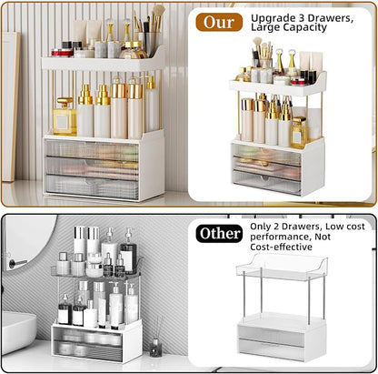 StorBin Arcylic 5-Tier Makeup & Skincare Organizer for Vanity, Bath, 2 Sets | Smooth 3 drawers, clear body, gold frame, non-slip, for perfumes, serums, face masks, palettes, vanity & bath counter,Clear