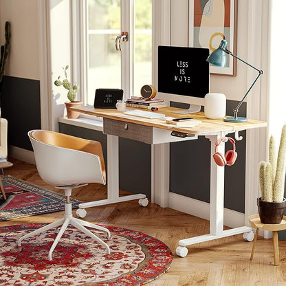 FEZIBO 55 x 24 Inches Standing Desk with Drawer, Adjustable Height Electric Stand up Desk with Storage, Sit Stand Home Office Desk, Ergonomic Computer Desk, Light Rustic