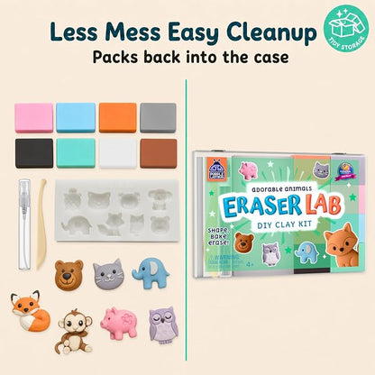 DIY Clay Cute Mini Eraser Kit for Kids - Birthday Gifts for 4 5 6 7 8 9 10 11 12 Girls & Boys - Students Desk Pet Animals Make Your Own Erasers Kit, Arts and Crafts for Kids Ages 8-12 4-8