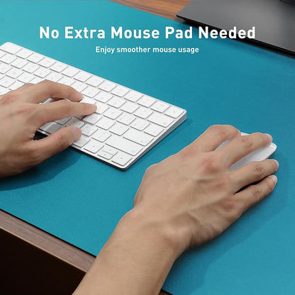 Aothia Leather Desk Pad Protector, Mouse Pad, Office Desk Mat, Non-Slip PU Leather Desk Blotter, Laptop Desk Pad, Waterproof Desk Writing Pad for Office and Home (Turquoise,23.6" x 13.7")