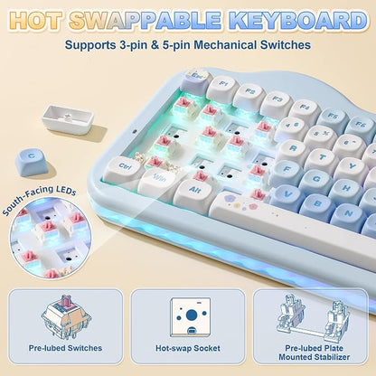 YUNZII C75 Cute 75% Wireless Mechanical Keyboard (Blue, Candy Switch) | Creamy Cake Keyboard, BT5.0/2.4G/USB-C, Hot-Swap, NKRO, PBT MOA Keycaps,5500mAh RGB Gasket Mount for Mac/Win/Gaming/Office