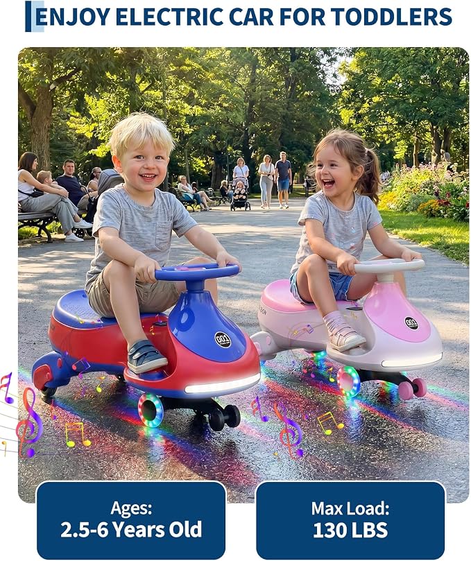 Garvee 12V Electric Wiggle Car for Kids, 2 in 1 Swing Car with Pedal, Anti-Rollover, Max Load 130Lbs,Flashing Wheels, Music,Rechargeable Battery Ride on Toy Indoor Outdoor for Toddlers, Red