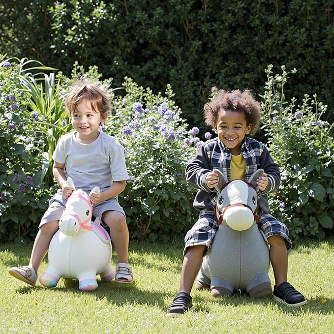 Hopper Toy 2 Year Old Boy, Toddler Plush Bounce Animals, Ride on Bouncing Plush Inflatable Horse, Outdoor Indoor Hopping Horse Bouncer, Birthday Gifts for 18m -5 Years Old Kid (White)