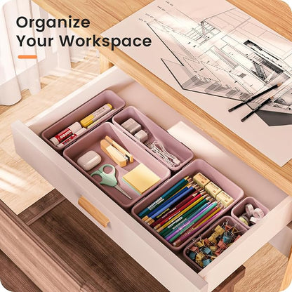 【Military Grade】A-LuGei Drawer Organizer,【】Makeup organizer,【Holds 177 Items】Bathroom Organizers and Storage,Organization and Storage,Desk Drawer Organizer for Vanity【Lilac】