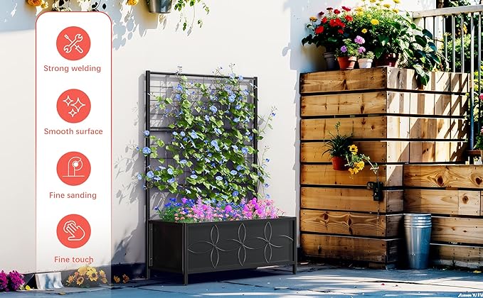 Zhongma Sturdy Raised Garden Bed with Trellis (15.75 x 35.43 x 48.8 in) for Vegetables Flower, Planter Box for Backyard Patio Balcony