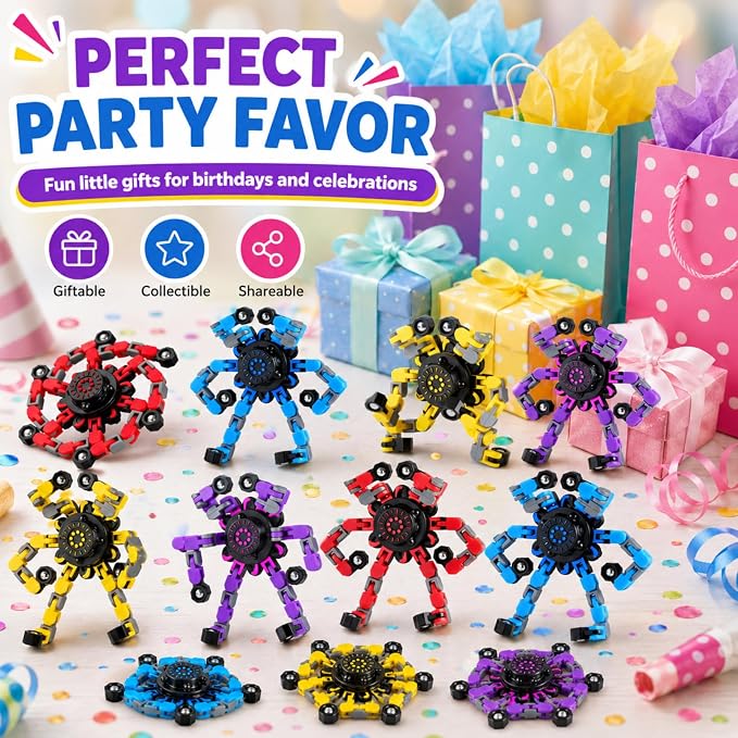 12PCS Transformable Fidget Spinner Toys for Kids and Adults | DIY Robot Chain Fidget Toys, Sensory Toys for Stress Relief, Party Favors, Classroom Rewards & Birthday Gifts