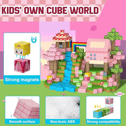 Uucoco 100PCS Magnetic Blocks - Princess Castle Building Toys Montessori Sensory Toys Birthday GIFS for Girls 3 4 5 6 7 8 9 10+ Years Old, Creative Magnets Games for Toddler Kids