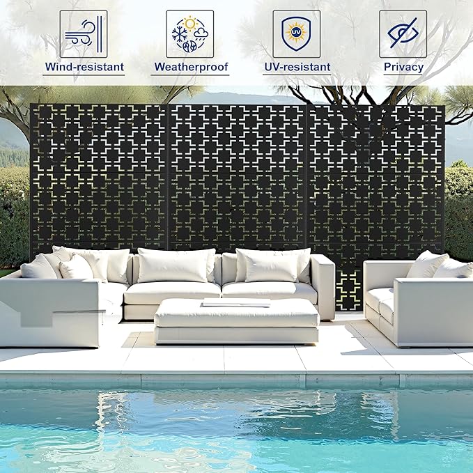 Outdoor Privacy Screen,72" H×47" W Metal Privacy Screen, Freestanding Privacy Fence Panels for Patio