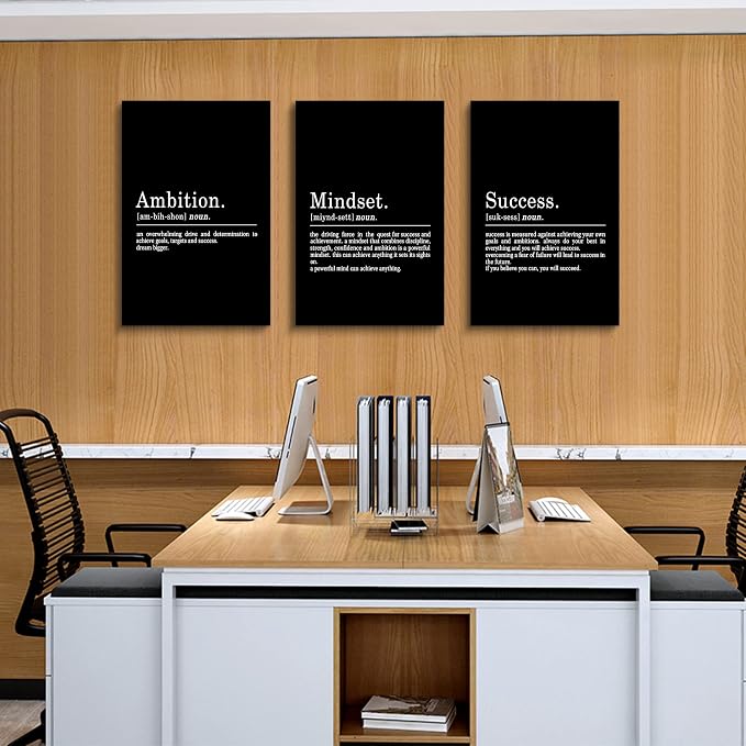 Inspirational Canvas Painting Wall Art -EPHANY ART, Motivational Wall Art Success Framed Entrepreneur Poster Positive Quotes Wall Poster for Home Office Workplace (M-3pcs,16x24inchx3pcs)