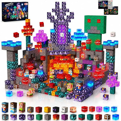 Magnetic Blocks with Light up Blocks -150PCS Magnetic Blocks for Kids Ages 4 5 6 7 8+, Magnetic Building Blocks Cubes, STEM Learning Toy for Kids, Easter Birthday Gift for 3-8 Year Old Boys Girls