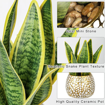 Hollyone Artificial Snake Plant Potted Faux Sansevieria Trifasciata Plants, 13" Tropical Fake Plants in Ceramic Pots for Home Office Room Indoor Decor Housewarming Gifts